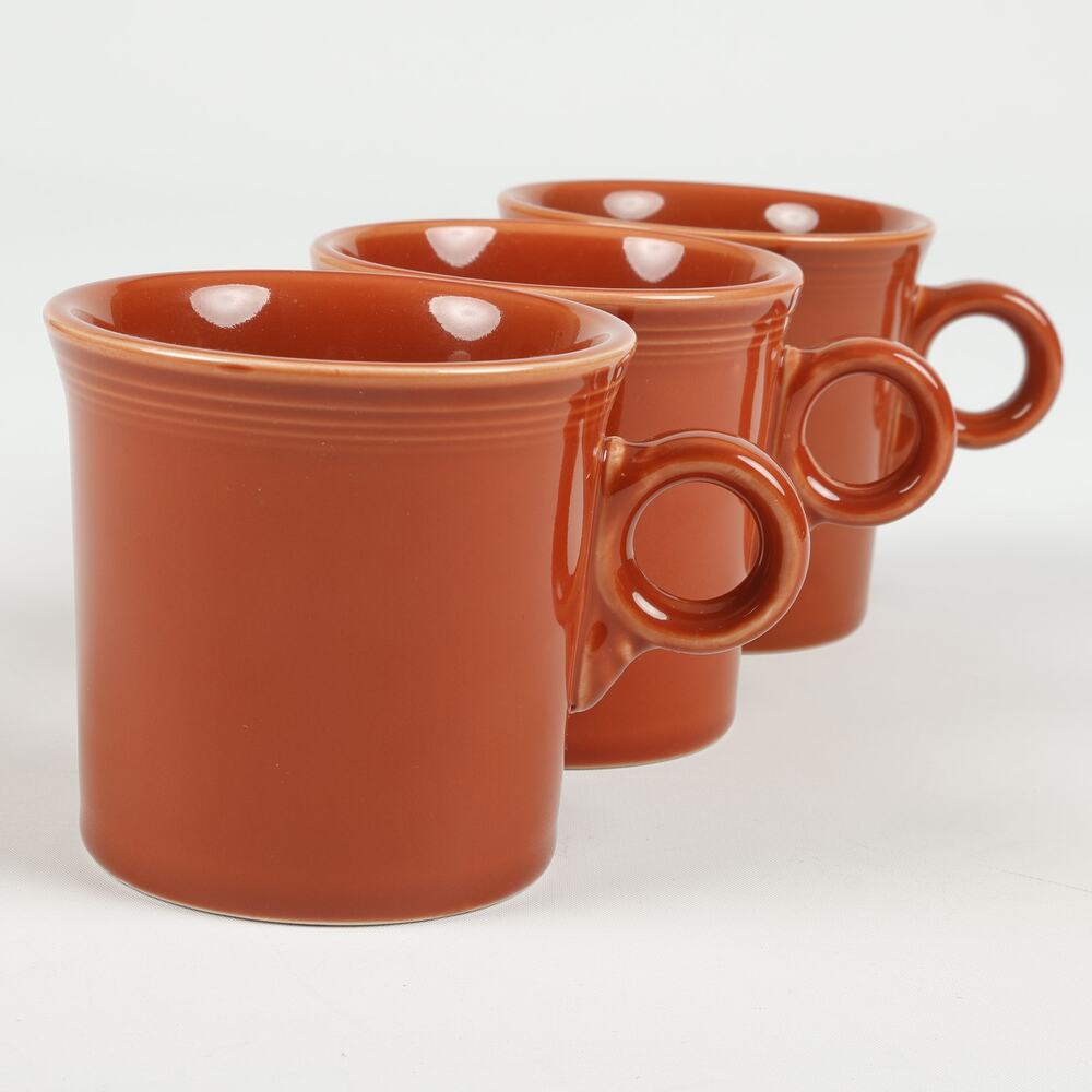 Lot of 3 HLC Homer Laughlin Fiesta Ceramic O-Handle Tom & Jerry Mugs Persimmon